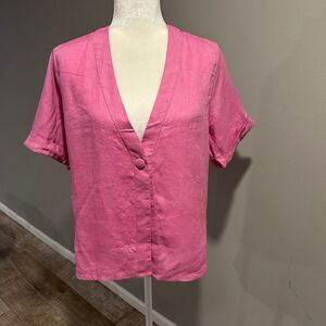 NWT PQ Sammy Bubblegum Pink Linen Button Up Cuffed Short Sleeve Shirt XS/ Small